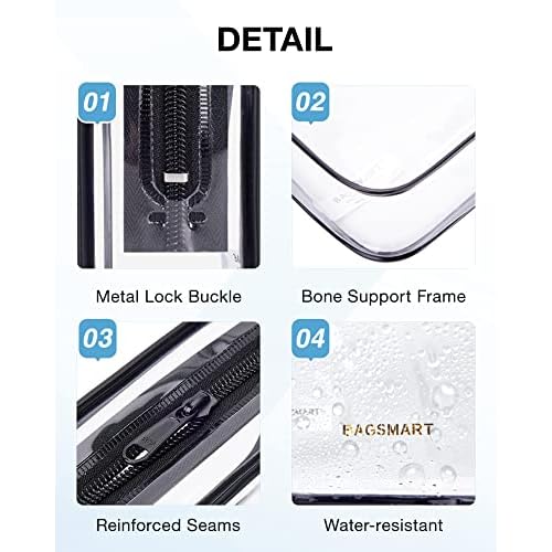 BAGSMART Clear Toiletry Bag, 2 Pack TSA Approved Travel Toiletry Bag Carry on Travel Accessories Bag Airport Airline Quart Size Bags Water Repellent Makeup Cosmetic Bag for Women (Black-2pcs)