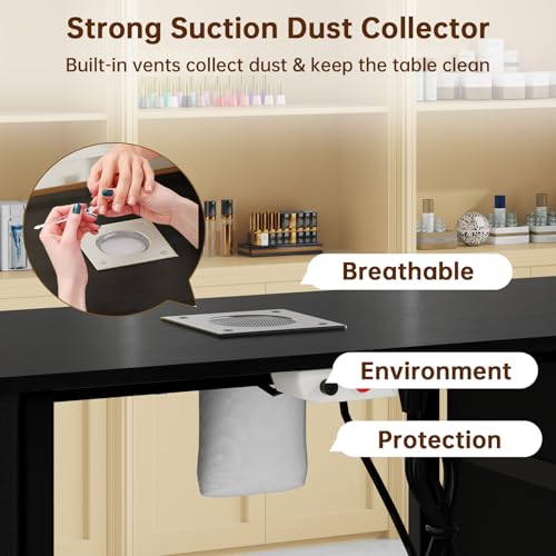 Nail Desk, Manicure Table, Nail Beauty Salon Workstation w/Electric Dust Collector, 8 Fabric Drawers