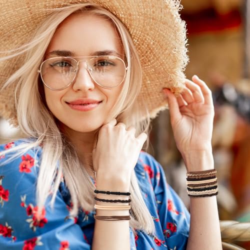 WantGor Boho Hair Ties, 20 PCS Hair Bands 4 Styles Neutral Hair Ties 2.36inch Cute Ponytail Holders Elastic Boho Hair Bracelets for Women Thick Thin Long Curly
