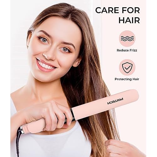 PRITECH Flat Iron Hair Straightener, Titanium Flat Iron with Adjustable Temp(290¡ÆF-450¡ÆF), 1 inch Plate for All Hairstyles Anti-Frizz Dual Voltage Straightening and Curler 2 in 1 (Pink)