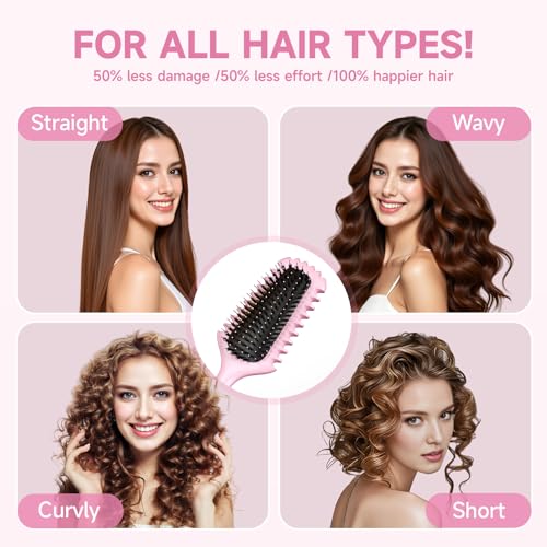 Curl Defining Brush 2025 Upgrade Curl Hair Brush Gifts for Women and Men ? Shape, Volume Brush and Detangle Curly Hair Styling with Reduced Pulling Pink
