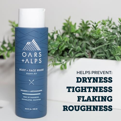 Oars + Alps Mens Moisturizing Body and Face Wash, Skin Care Infused with Vitamin E and Antioxidants, Sulfate Free, Aspen Air, 2 Pack