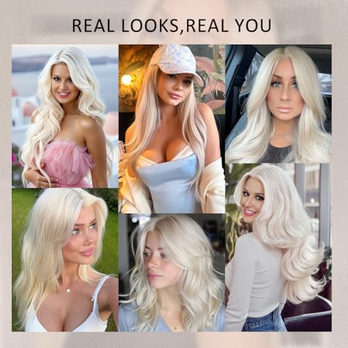 Platinum Champagne Blonde Wig Human Hair Pre Plucked Body Wave Silver Ash White 613 Blonde UHD Transparent T Part Lace front Wigs For Women Real Human Hair 20 Inch 180% Density