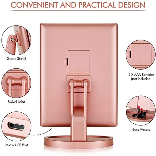 Trifold Makeup Mirror Vanity Mirror with Lights,1X 2X 3X Magnification,Touch Screen,180 Adjustable Rotation,Portable Travel Bathroom Cosmetic Mirror