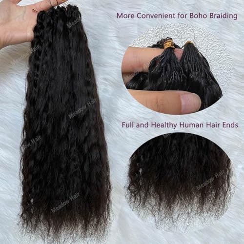 Knotless Crochet Human Hair Braids Extensions Pre Separated Wet and Wavy Brazilian Virgin Human Hair Braiding Bundles With Threading for Black Women Micro Link Meadow Hair 20inch 120g