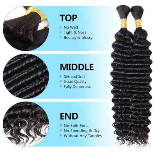 Human Braiding Hair 26 26 26 Inch 3 Bundle 150g Deep Wave Bulk Human Hair for Braiding No Weft Curly for Boho Braids Wet and Wavy Braiding Hair