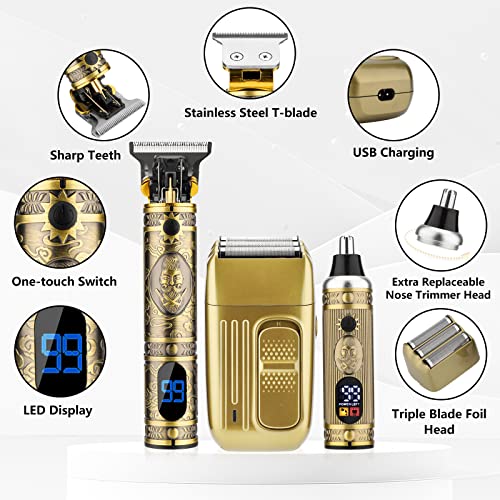 Professional Hair Trimmer for Men,Hair Clippers Nose Hair Trimmer Shaver Set,Cordless Barber Clippers,T-Blade Beard Trimmer Electric Shaver Razor for Men Haircutting Grooming Kit