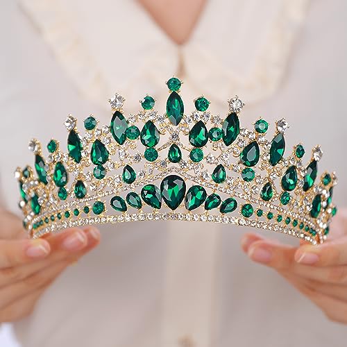 Women Girls Green Crystal Rhinestone Wedding Headband Royal Queen Crystal Headpiece Vintage Baroque Queen Teardrop Rhinestone Headband Favors Decorations and Accessories