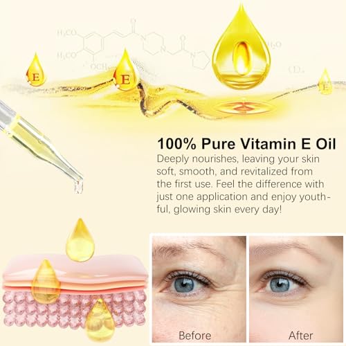 Vitamin E Oil, Cold Pressed Ultra Pure 75,000 IU Vitamin E Oil for Skin, Face and Scars, Deeply Nourish Enhancing Dry Skin Moisturizing, Reduce Fine Lines & Scars, Firmness & Elasticity 2Fl Oz