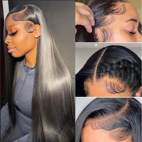 13x6 Lace Front Wigs Human Hair 180% Density HD Transparent Straight Lace Front Wigs Human Hair Wigs Pre Plucked Brazilian Virgin Lace Frontal Wigs for Women (28 Inch)