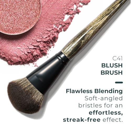 Rose and Ben Beauty C41 Blush Brush | Professional Brush for Flawless Makeup Application | Angled Non-Shedding & Cruelty-Free for Pressed, Powder, & Cream Cosmetics