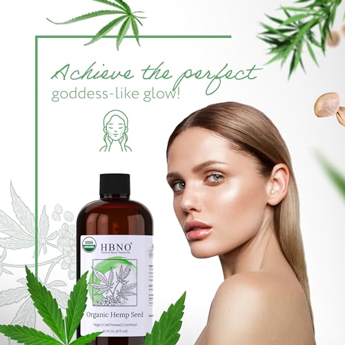 HBNO Organic Hemp Seed Oil -16 OZ (475ml) Value Size - Natural Hemp Oil, Cold Pressed - Perfect Carrier for Massage, Aromatherapy, Diy, Soap Making, Face, Body, Lips, Hair, Nails