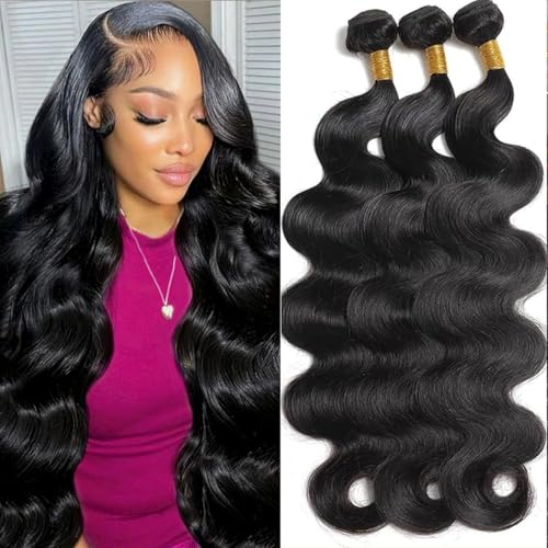 MDL 12A Grade Human Hair Bundles Body Wave Bundles Human Hair 26 28 30 Inch Unprocessed Brazilian Virgin Hair Body Wave 3 Bundles Human Hair Extensions for Black Women Natural Color(26 28 30 Inch)