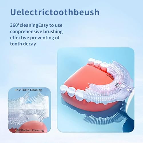Kids Electric U Shaped Toothbrush Children Cartoon Sonic Automatic Toothbrush with 4 Brush Heads Full Mouth 6 Cleaning Modes - (Age 8-15, Gray)
