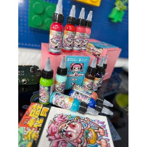 XTREME Ink Meow Meow Signature Tattoo Ink Set ? 12 Professional Colors for Illustrative, Anime & Contemporary Styles ? Vibrant Warm & Cool Tones ? Smooth Saturation (Set of 12, 1 oz)