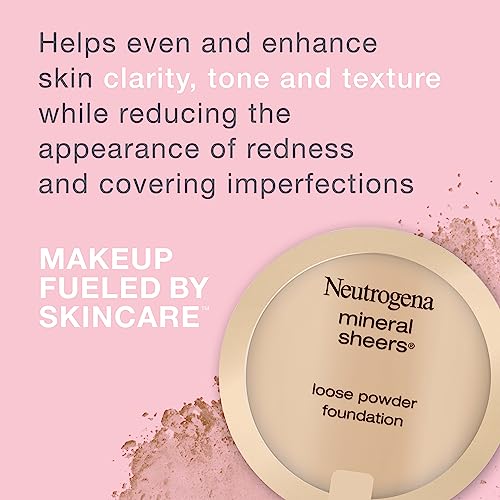 Neutrogena Mineral Sheers Loose Powder Makeup Foundation, Lightweight Face Makeup, Sheer to Medium Buildable Coverage, Sensitive Skin Foundation with Vitamins A, C, & E, Natural Ivory 20, .19 oz