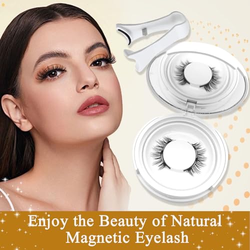 Hunnyfit Magnetic Lashes, Magnetic Eyelashes with applicator Natural Look,Reusable No Glue or Liner Needed Eyelashes Kit for Daily Use(Natural+Simple)
