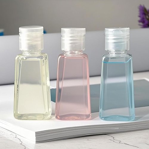GINLANK 120 PCS 1oz/30ml Clear Empty Travel Bottles, Small Trapezoidal Flip Cap Squeeze Bottles, Portable Plastic Sample Bottle for Shampoo Lotions Shower Gel Makeup