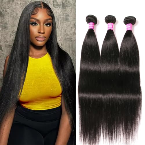 12A Human Hair Bundles 22 24 26 Inch Brazilian Straight Hair 3 Bundles 100% Unprocessed Virgin Human Hair Weave Straight Hair Extensions Natural Black£¨22 24 26£©