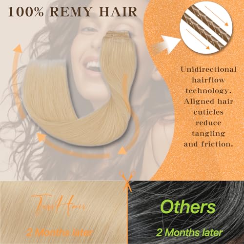 Clip in Hair Extensions Long Straight, 100% Real Human Hair,No Tangle & Smooth,130g, 22 Inch#60 Platinum Blonde