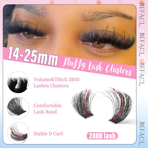 Lash Clusters Eyelash Extensions 280D Individual Eyelashes 14-25mm DIY Lashes Extension Mega Volume False Eyelashes by BEFACL(Dramatic)