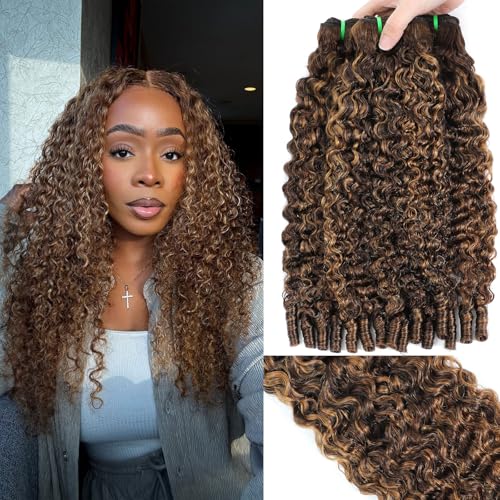 Highlight P4/27 Burmese Curly Bundles Human Hair 100% Real Human Hair Burmese Curly Bundles With Finger Curl For Quick Weave Double Weft Brown Honey Blonde Piano Color 20 22 24 Inch