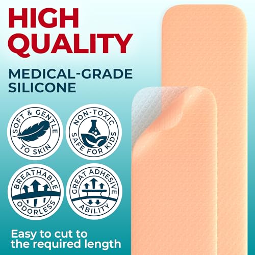 Medical Grade Silicone Scar Sheets - 6pk (5.7¡±x1.6¡±) - Visible Difference on Surgical & Keloid Marks - Reusable C-Section Scar Silicone Strips - Easy to Use Strips