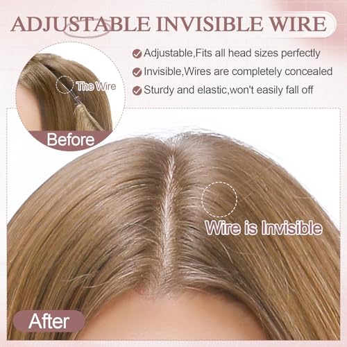Halo Hair Extensions Real Human Hair Wavy Invisible Wire Hairpiece Adjustable One Piece With 2 Secure Clips For Women to Add Length,20 Inch 18P613 Gold Blonde Mixed Bleach Blonde,70g