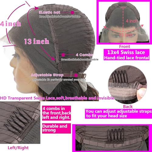 Enoya Glueless Wigs Human Hair Pre Plucked Frontal Lace Wig For Black Women£¬Hd Lace Front Wigs Human Hair 200 Density Natural Black With Baby Hair (13x4 HD Lace Frontal Wig, 10")