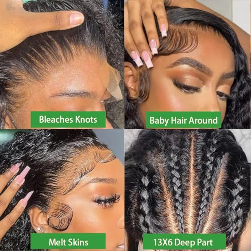 13x6 Deep Wave Lace Front Wigs Human Hair 200 Density Pre Plucked HD Lace Brazilian Virgin Curly Human Hair Wig Wet and Wavy Water Wave Lace Frontal Wigs for Women Natura Black 22 Inch Deep Wave Wig