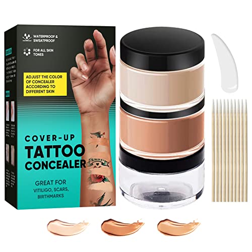Tattoo Cover Up Makeup Waterproof, 2 Color Long Lasting Tattoo Concealer for Body, Covers Scars, Vitiligo, Dark Spots, Waterproof & Sweatproof