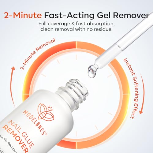 modelones 30ml Nail Glue Remover for Press On Nails, Upgrade Clear Stick On Nails Remover for Acrylic Tips, Nail Polish Remover with Wood Stick
