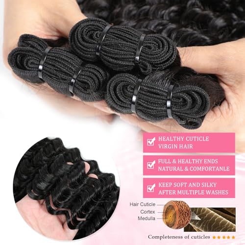 Deep Wave Bundles Human Hair 12A Brazilian Curly Human Hair 3 Bundles for Black Women 20 22 24 Inch 100% Unprocessed Wet and Wavy Bundle