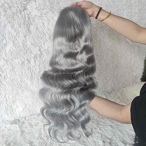 Virgin Brazilian Body Wave Human Hair Front Lace Wigs For Black Women 180% Density Grey Remy Real Hair Pre Plucked Lace Wigs Productions 13X4 Deep Space Lace 18 Inch