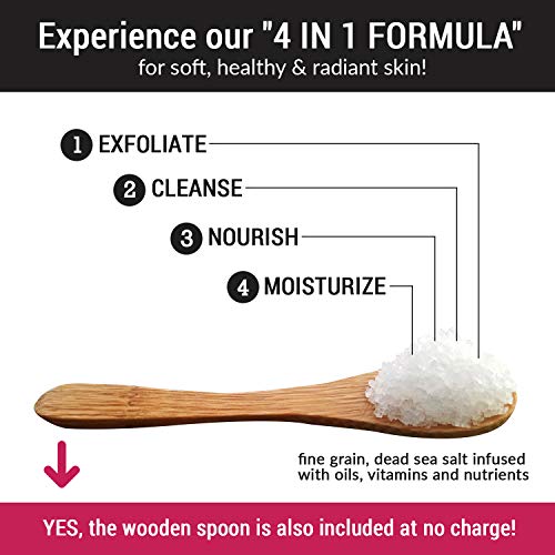pureSCRUBS Premium Coconut Body Scrub Set - Large 16oz Dead Sea Salt Body Scrub With Infused Essential Oils & Nutrients, Includes Wooden Spoon, Loofah & Oatmeal Exfoliating Bar Soap