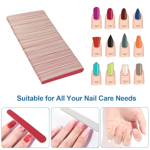 mini Nail Files (100 Pack), 180/240 Grit Wooden Emery Board Nail File Double Sided Small Wood Emory Fingernail Files for Natural Nails Professional Reusable Manicure Pedicure