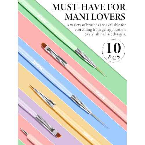 10 Pcs Nail Art Brushes Set, Nail Dotting Tools, French Tip Tool, Nail Art Deign Tools with Builder Gel Brush Polish Extension Brush Thin Liner Detail Painting Brushes, Nail Tech Supplies Kit