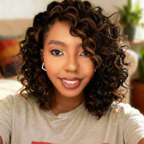 Short Crochet Hair Curly Highlight 4/30 Brown GoGo Curl Crochet Hair for Black Women Ocean Deep Water Wave Beach Curl Crochet Braids Soft Like Human Hair 7 Pack Natural Look Hair Extensions