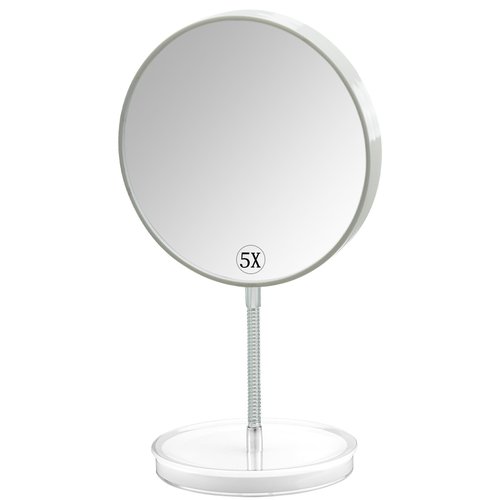 Jasefa 1x/5x Magnifying Makeup Mirror with Stand, Magnified 6" Double Sided Desk Table Mirror，180° Rotation Tabletop Cosmetic Mirror for Traveling,Shaving -White