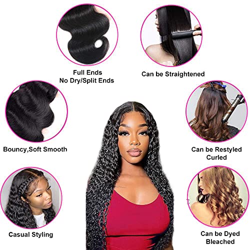 U Part Wigs Human Hair for Black Women Deep Wave Human Hair Brazilian Hair Full Head Clip in Half Wig V Part Glueless Wigs Human Hair Pre Plucked U Shape Wigs (Natural Black, 26 inch)