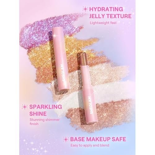 SHEGLAM Crystal Jelly Glaze Stick Eye Shadow Stick Eyeliner Brightener Pencil Crayon with Brush Easy to Blend Long Lasting Shimmer Eyeshadow-Rosy Gem