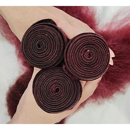 99j Brazilian Yaki Straight Human Hair 4 Bundles Yaki Human Hair Bundles 100% Virgin Kinky Straight Virgin Hair Extensions Women Girl Black Red (20 22 24)