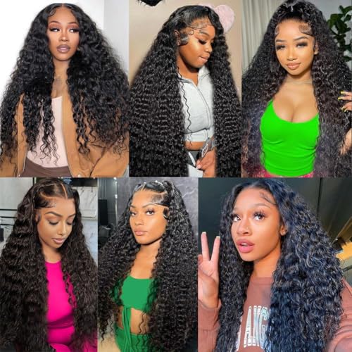 Great Grace 12A Deep Wave Human Hair Bundles 22 24 26 Inch Curly Bundles Human Hair 100% Unprocessed 3 Bundle Brazilian Virgin Human Hair Extensions Quick Weave Natural Black Color