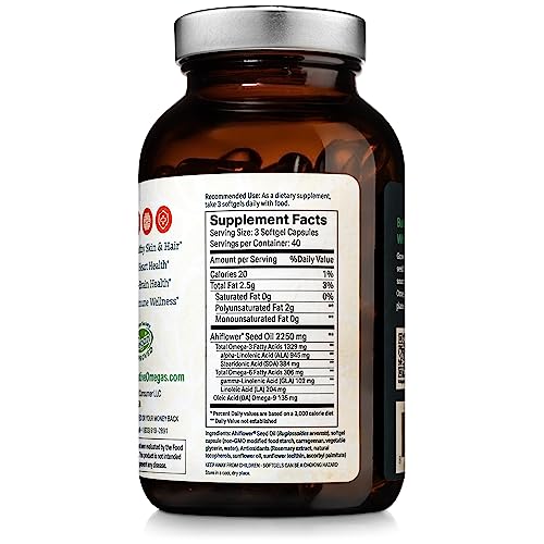 Ahiflower Oil Softgels Complete and Balanced Vegan Omega 3-6-9 Essential Fatty Acids Plant Based No Fish Source of Vegan Healthy Fats 120 Vegan softgels