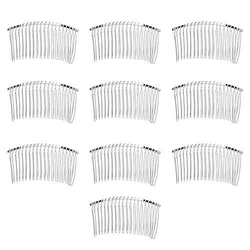 Rocutus 10pcs 20 Teeth Fancy DIY Metal Wire Hair Clip Combs, Stainless Steel, Silver, for Women's Wedding Veil, Bridal, Hair Pieces, Headdresses, Craft Projects