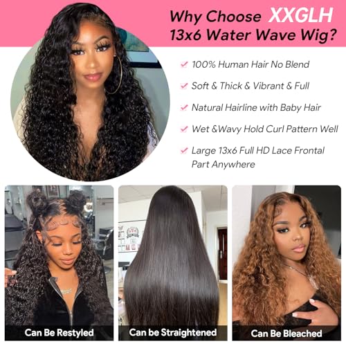 30 Inch Water Wave Lace Front Wigs Human Hair Pull Go 13x6 HD Transparent Lace Frontal Glueless human Hair Wigs 200% Drawstring Wigs With BabyHair Wet And Wave Human hair Wig For Black Women