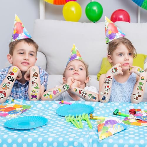 Mario Birthday Party Supplies, 34Pcs Temporary Tattoos Party Gifts, Glow In The Dark Removable Skin Safe, Fake Tattoo Stickers for Goody Bag Treat Bag Stuff for Mario Birthday Party