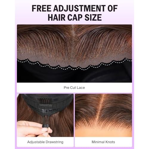 6x5 Chocolate Brown Lace Front Wigs Human Hair with Baby Hair Drawstring Wig Human Hair 210% Density Glueless Wig Pre Plucked Hairline 4# Closure Wig 20 Inch