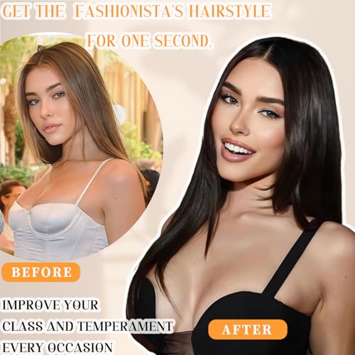 NOSTALGIA Black Wear and Go Glueless Wigs Straight Lace Front Wig Pre Cut Glueless Synthetic Layered Wig 24 Inch Middle Part Closure Wig For Women