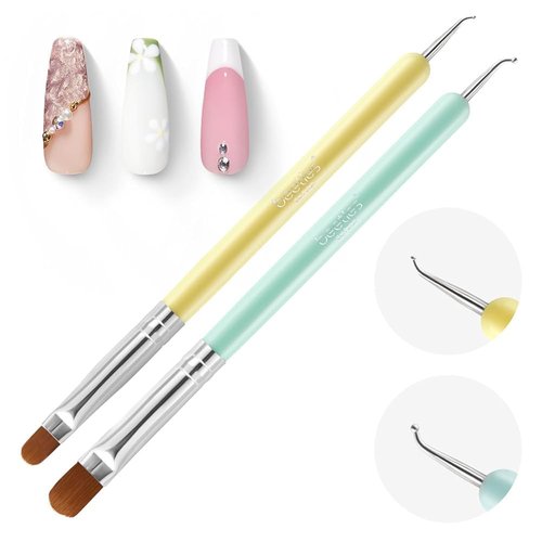 Beetles Pearl Gel Nail Polish, 6 Colors Shimmer Pearl White Pink Purple Mermaid with Beetles Nail Art Brushes Cleaning Brush 2 PCS Nail Clean Up Brush
